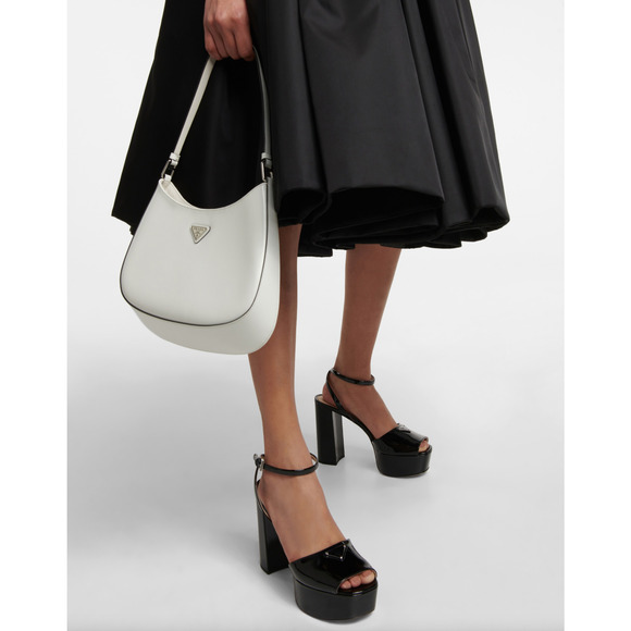 Prada 115 Black Patent Leather Platform Sandal Ankle Strap Block Heel Pump 40 - Picture 5 of 16